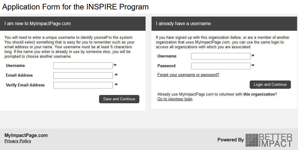 INSPIRE application form