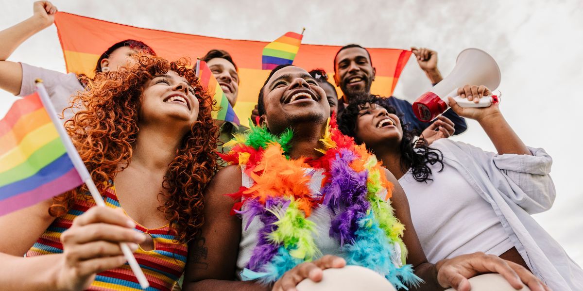 Diverse friends celebrating Pride 