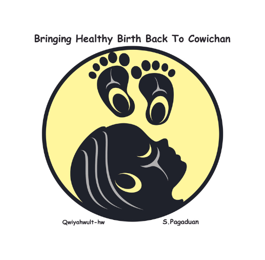 Cowichan-designed study logo of woman's head looking up to baby feet