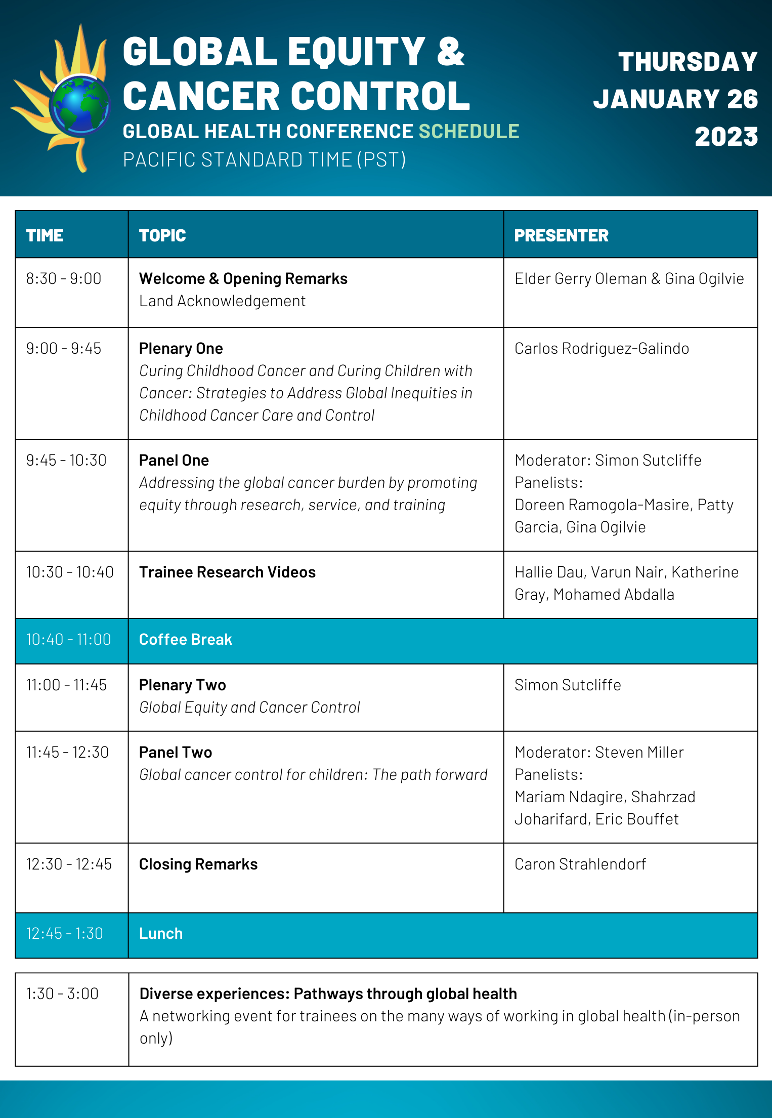 Global Health Conference agenda
