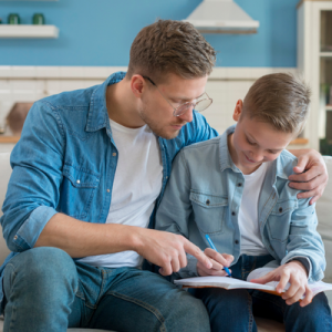 Father sitting with son